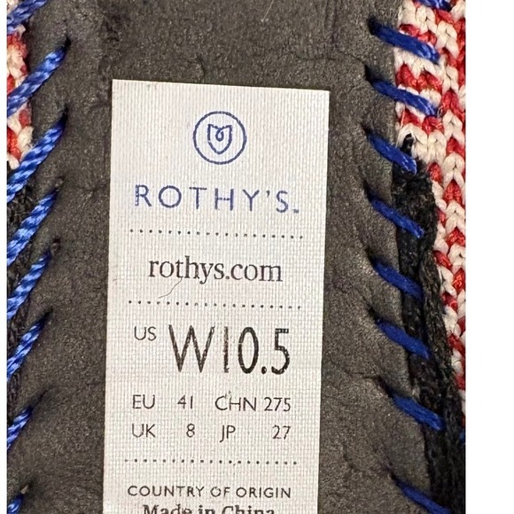 Rothys The Point Red White Knit Pointed Toe Ballet Flats Womens 10.5 Sustainable - Picture 6 of 7